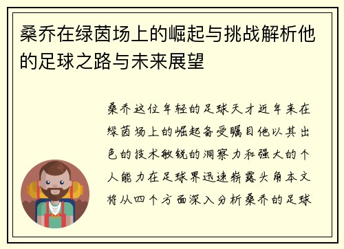 桑乔在绿茵场上的崛起与挑战解析他的足球之路与未来展望